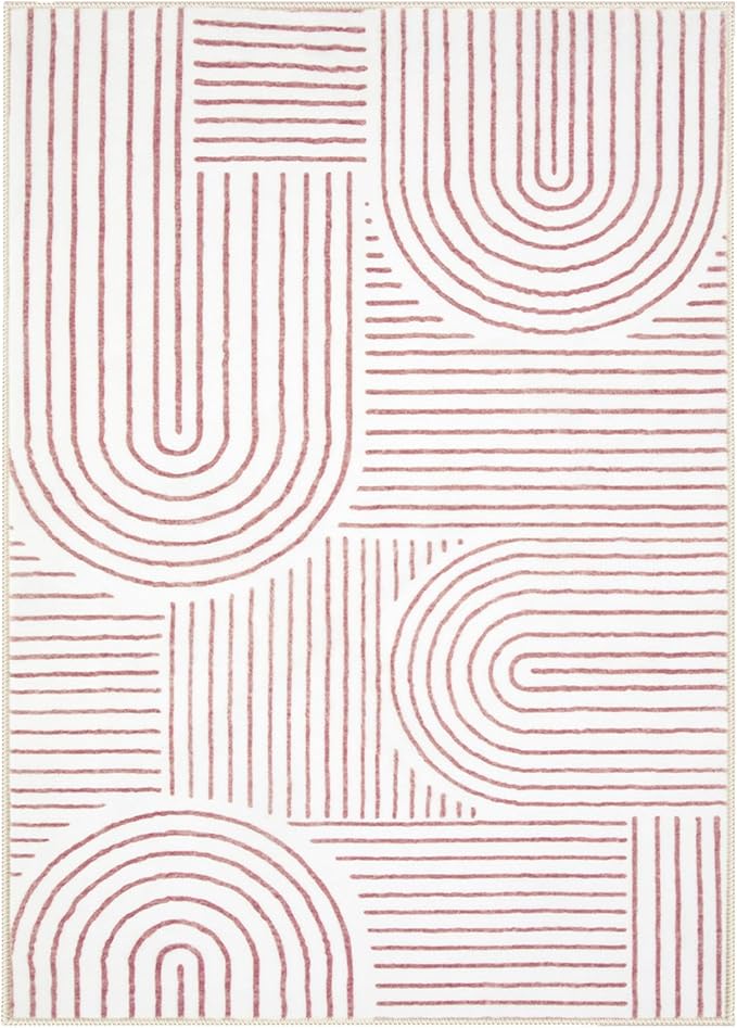 Lahome Abstract Washable Rugs, 4x6 Pink Rug for Bedroom Nursery Soft Non Slip Modern Living Room Rug, Ultra-Thin Non-Shedding Throw Carpet for Entryway Kitchen Office Darrell (4'x6',Pink/White)