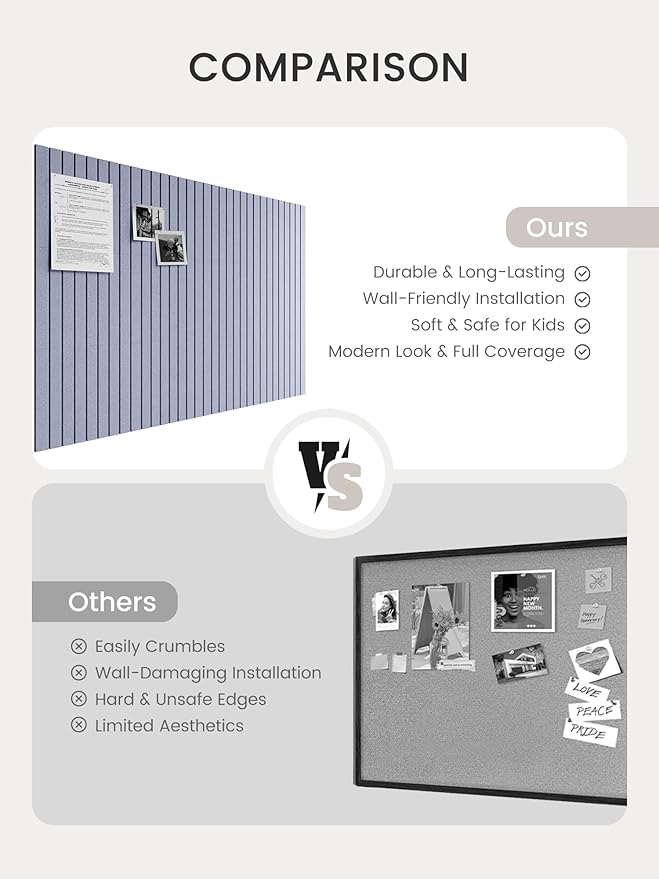 Bumusty Large Cork Board Alternative-48 x 36" Felt Bulletin Board Tiles, with 30 Pushpins, 70 Adhesive Tabs, Fine-Stripe 12-Pack, Cork Boards for Office Push Pin Board-Soft Periwinkle
