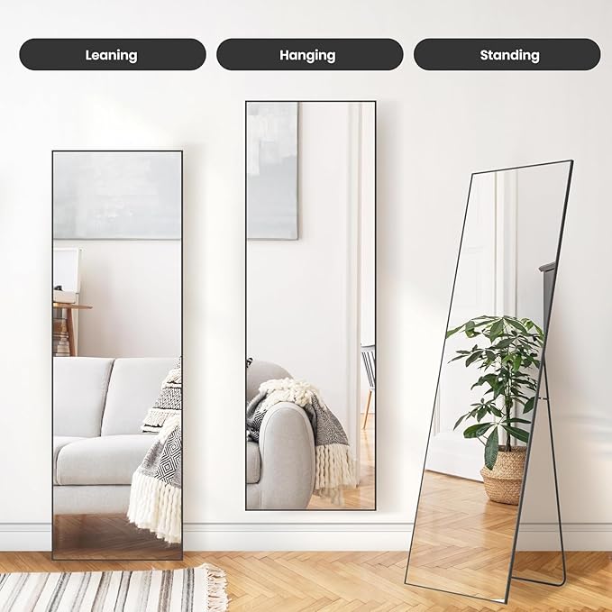 Simple Deluxe Full Length Mirror, 59"x16" Large Floor Mirrors, for Wall Door Bedroom Bathroom Living Room (Black)