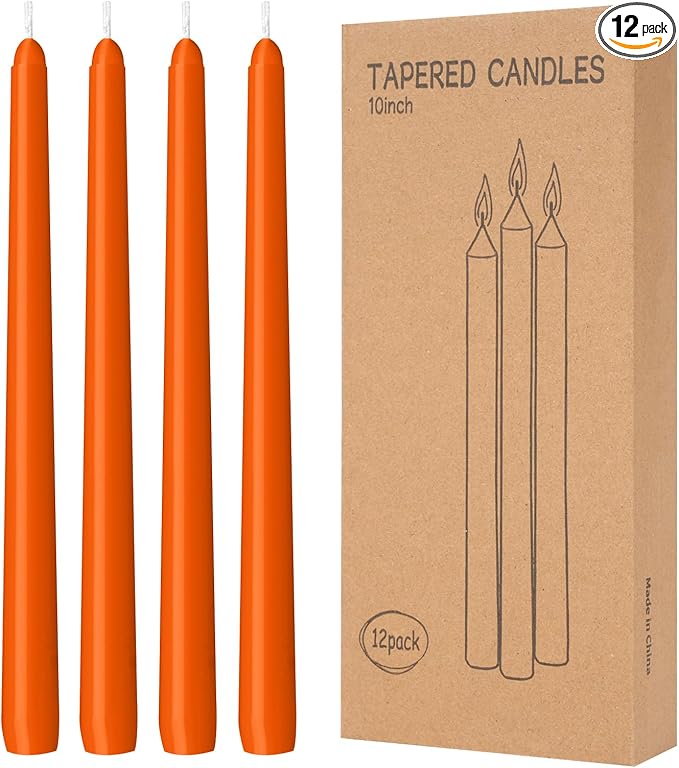 LYOBATH 12 Pack Orange Taper Candles - Taper Candles 10 Inch Dripless, Smokeless & Unscented - 8 Hours Long Burning - Ideal for Weddings, Dinner Parties, and Home Decor