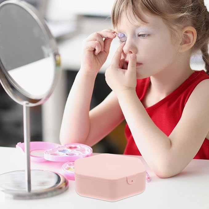 DOITOOL Hexagonal Jewelry Box with Mirror, Pink Portable Makeup Organizer and Necklace Case for Travel, Bracelet Storage and Earring Holder