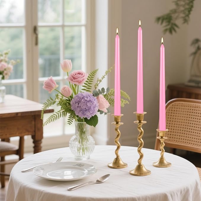 Howemon 14 Pack Pink Taper Candles 12 Inch Tall 3/4 Inch Thick Burn 10 Hours