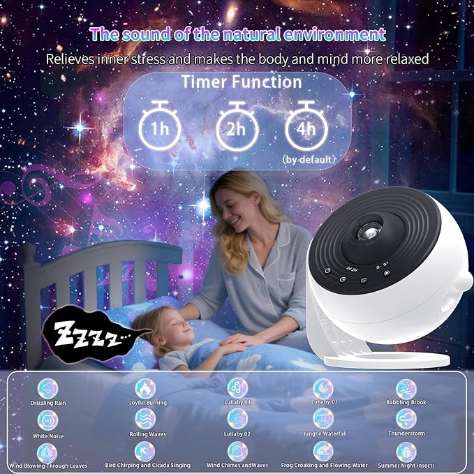 Galaxy Projector Pro Sound Machine, 13 in 1 Planetarium Star Projector for Bedroom, Bluetooth Music & White Noise,Ceiling Night Light with Timer,LED Space Galaxy Lam for Kids Adults Room
