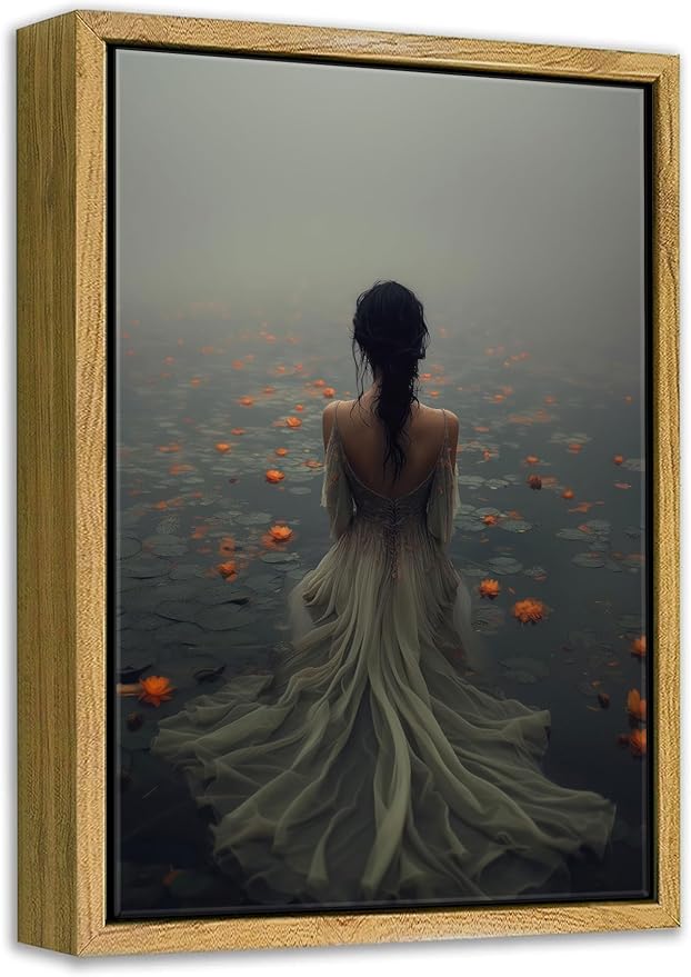 Framed Dark Academia Wall Art Lady in the Lake Moody Victorian Wall Decor Pictures Gothic Cottagecore Posters Prints Vintage Halloween Aesthetic Paintings for Gallery Bedroom Decoration 12x16in