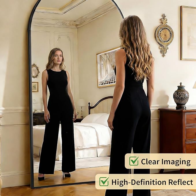 BEAUTYPEAK 86"x40" Large Arch Mirror Full Length, Oversized Wall Mirrors with Aluminum Alloy Frame, Full Body Floor Mirror for Bedroom, Dressing Room, Black