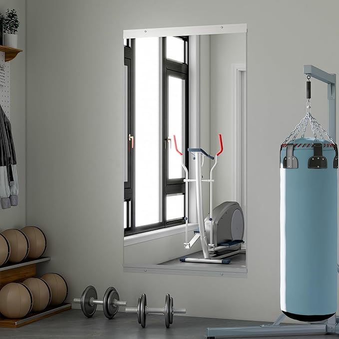 VooBang Home Gym Mirror - 1 PCS 33×60 inches, Large Frameless Wall Mounted Full Length Body Mirror for Dancing Studio, Exercise, Fineness, Yoga, Tempered Glass