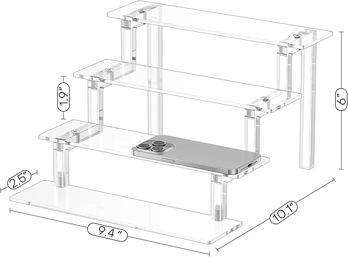 WINKINE Acrylic Display Shelves, Perfume Stand, 4 Tier Figurine Riser Shelf, Cupcake Stand Makeup Display Riser, Clear Cologne Organizer for Bedroom, Cabinet, Countertop, Desktop, 2 Pack