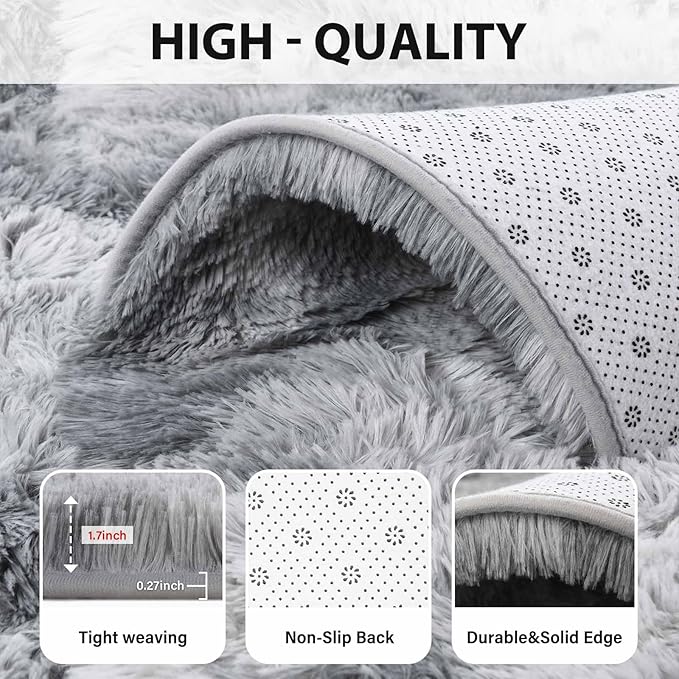 FinRèc Soft Grey Rugs for Bedroom Living Room, 5x8 Feet Fuzzy Shaggy Area Rug, Non-Slip Fluffy Furry Shag Rug for Nursery Kids Room Dorm Room Home Decor, Indoor Plush Floor Carpet