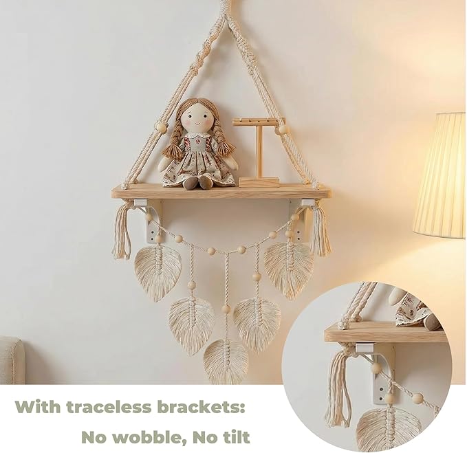 Wooden Floating Shelves for Room Wall, Hanging Storage Organizer, Boho Wall Decor, Plant Shelf for Bathroom, Bedroom, Office, Kitchen, Living Room, Dorm (White, 1 PCS)