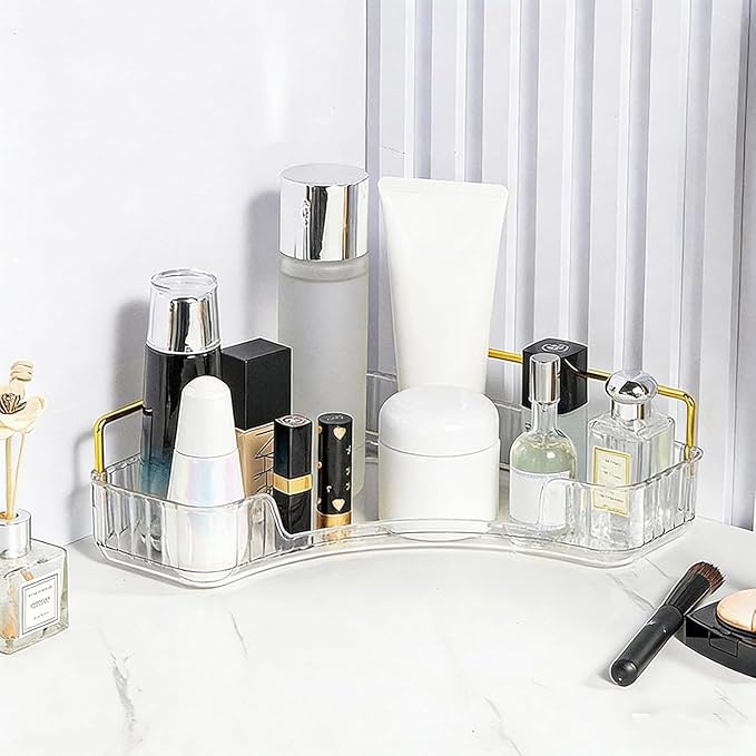 Multi-Tier Corner Countertop Organizer Rack, 3 Tier Corner Bathroom Counter Organizer, 90° Space-Saving Makeup Organizer Shelf, Tool-Free Installation for Cosmetic, Dresser, Kitchen (Clear-1tier)