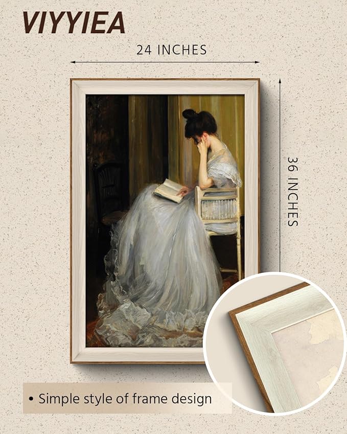 VIYYIEA Framed Canvas Wall Art, Woman Portrait Large Wall Art for Living Room, Vintage Oil Painting Picture, Print Framed Home Decor, Bathroom Wall Decor -【Reading Lady】-(24"x36")