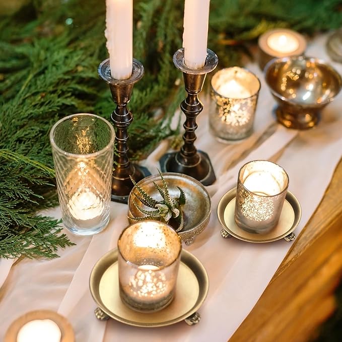 Zonon 2 Pack Brass Color Metal Clawfoot Dish Pedestal Dish Candle Tray Round Clawfoot Candle Holder Decorative Jewelry Stand for Wax Jewelry Ring Trinket Coffee Table Centerpiece Cosmetic Home