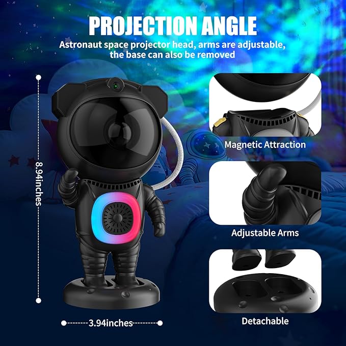 Astronaut Galaxy Projector,Space Projector,with Bluetooth Speaker and Remote Control,360° Adjustable Angle,Spaceman Star Kids Night Light, for Bedroom Ceiling Adult Birthday Valentine's Day (Black)