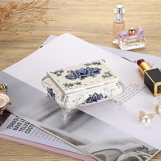 Hipiwe Vintage Metal Jewelry Box Small Treasure Chest Case Trinket Organizer Earrings Necklace Bracelet Storage Box Ring Box Holder Keepsake Box for Women