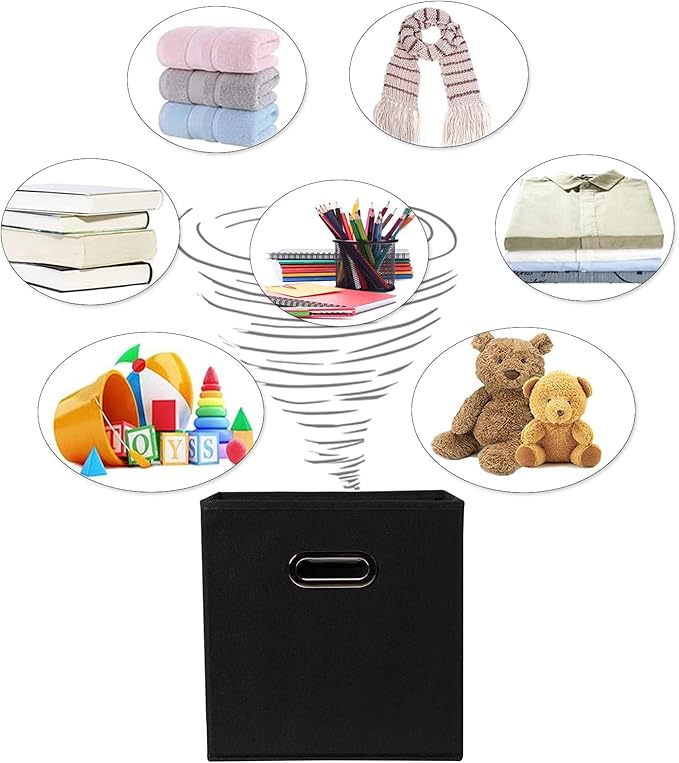Fabric Cloth Storage Bins,Fabric Cube Organizer with Dual Handles Foldable Cube Storage Baskets for Home Bedroom Storage,Set of 8,(Black)