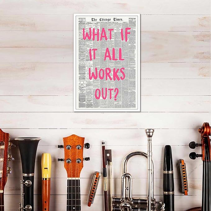 Drimiler What If It All Works Out Poster Retro Newspaper Pink Font Canvas Wall Art Positive Affirming Quote Minimalist Prints Painting For Home Bedroom Dorm Wall Decor 16x24in Unframed