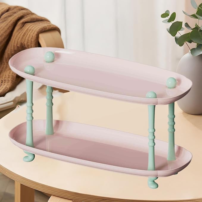 Desktop Organizer Countertop Storage Rack Vanity Tray Makeup Organizer for Countertop Red(Pink)