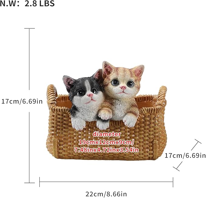 Cute Cat Statue Valet Tray - Decorative Kitten Catchall Basket Organizer - Entryway Key Holder Bowl & Aesthetic Animal Room Accents