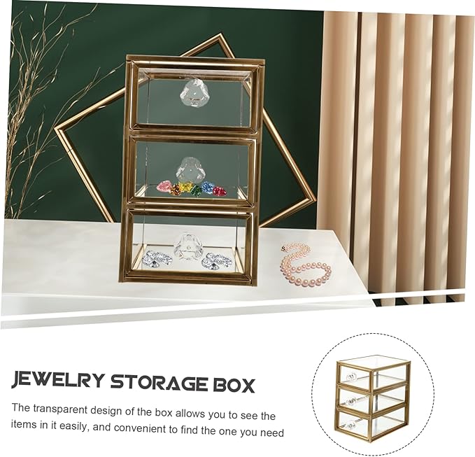 OUNONA Jewelry Drawer Box Elegant Three Storage Organizer for Cosmetics Accessories Transparent Design for Easy Viewing Versatile Storage Case for Home Office Use