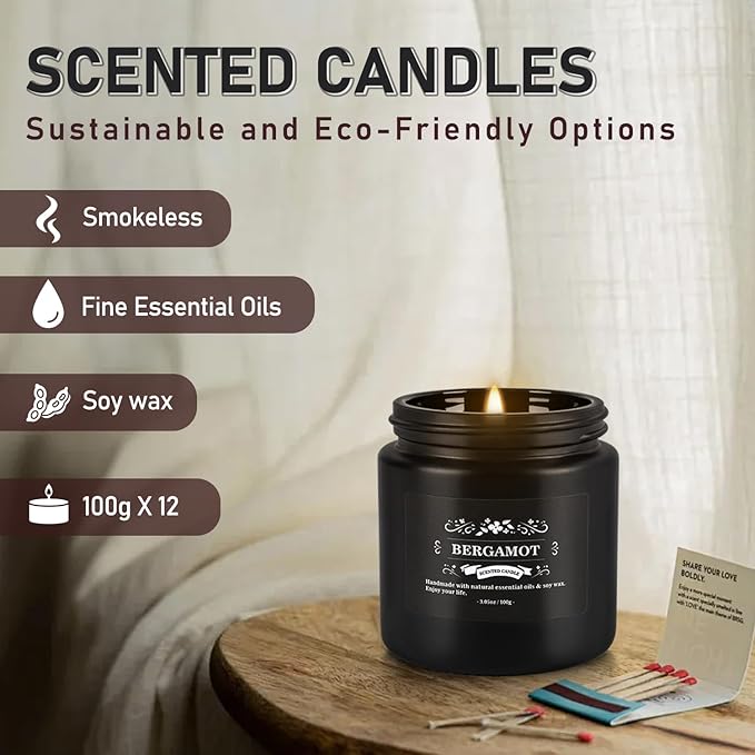 YOROXRG Scented Candles Gifts Set 12 Pack Soy Wax Travel Tin Jar Candles for Home 3.05 OZ for Mom for Christmas, Birthday, Thanksgiving, Mother's Day(Black)