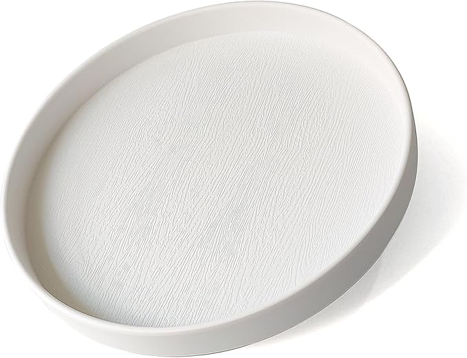 Round White Tray (8 inch) - Sturdy Bathroom Vanity Tray, Kitchen Counter Organizer, Coffee Table Decor | Serving Tray for Perfume, Soap | Farmhouse, Modern Style