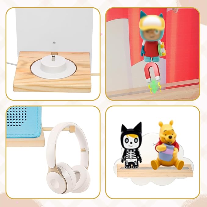 for Toniebox 2 and Toniebox 1 Tonie Shelf Wall Mounted Set of 4 (Balloons and 3 Cloud),Tonies Figures Tonies Storage,Magnetic Wooden Floating Shelves Compatible with Tonie box Player Character