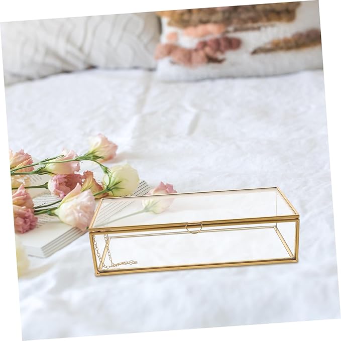 Cabilock Vintage Jewelry Containers Rectangular Storage Organizer Makeup Container Glass Shadow Boxes Decorative Box