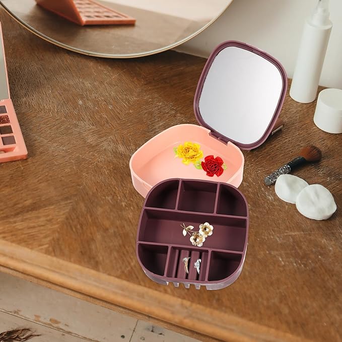DOITOOL Portable Travel Jewelry Box with Mirror Pink Purple Small Jewelry Organizer for Rings Necklaces Earrings Storage and Display Women’s Makeup