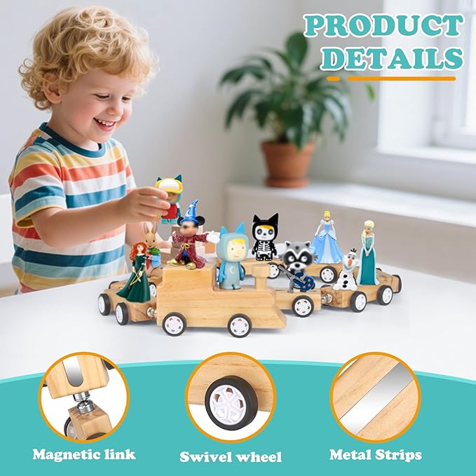 Miniature Train for Tonies Stories Figures Organizer Storage Shelf, Wooden Magnetic Holder for Tonies Characters for Children, Display Collection 10~15 Characters, Funny Little Car