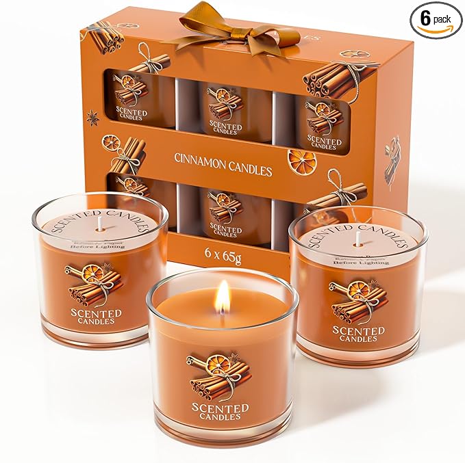 CHILLFLAME Cinnamon Candle, Scented Candles Gifts for Women, Candles Gift Set for Her, 6 Scented Votive Candles, Birthday Gifts for Women/Men (Orange, 14 oz)