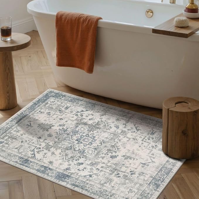 Rugxara 2x3 Entryway Rug,Door Mat Indoor Entrance, Washable Non Slip Kitchen Bathroom Rugs, Ultra-Thin Throw Small Rug for Front Door, Blue Grey