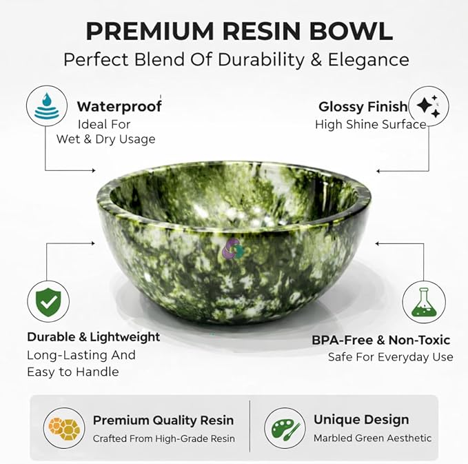 Elegant Handcrafted Resin Bowl – Glossy Amber Finish Decorative & Functional Use | Resin Decorative Bowl Centerpiece Table Decorations, Fruit Basket for Coffee Table, Kitchen Decor (Green Onyx)