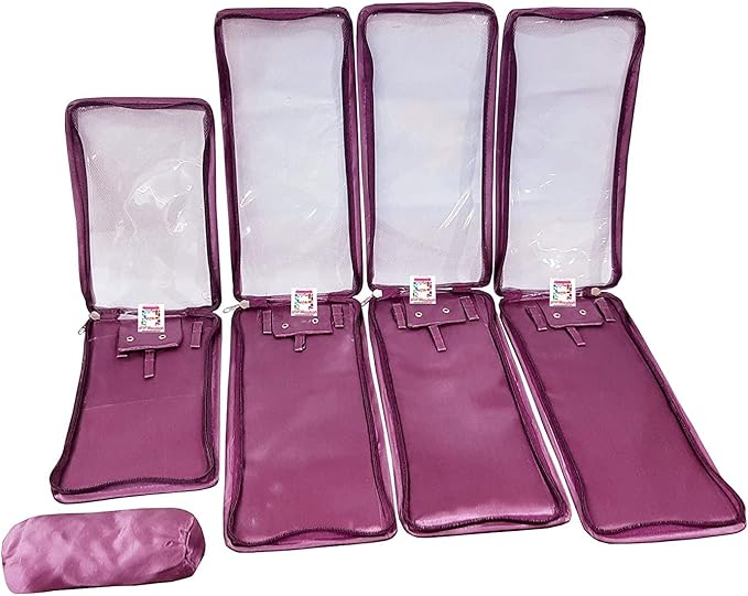 atorakushon Combo Satin Purple Make-Up Pouch Jewellery Box 4 Pouch 1 roll Bangle Bag with Velvet Cream Ring & Earring Folder Jewellery Organizer/Storage Box