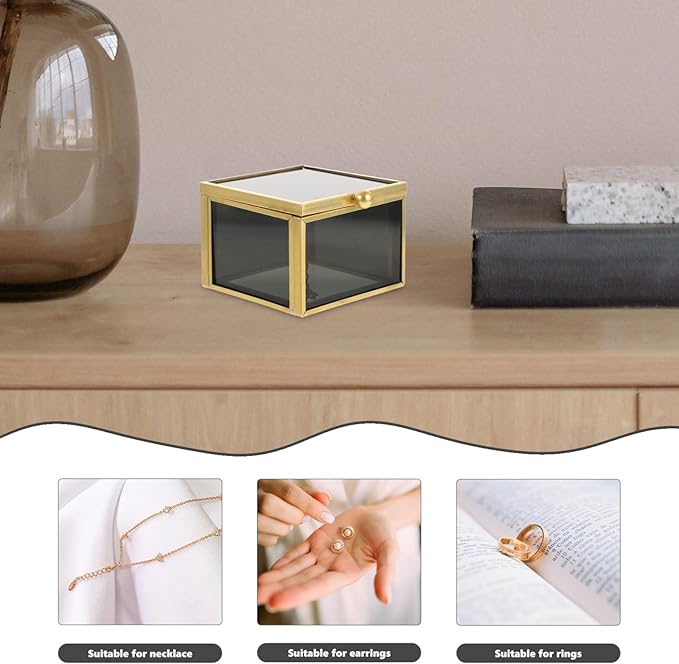Alipis Square Glass Jewelry Organizer Makeup Storage Travel Jewelry Box Decorative Box Home Supplies