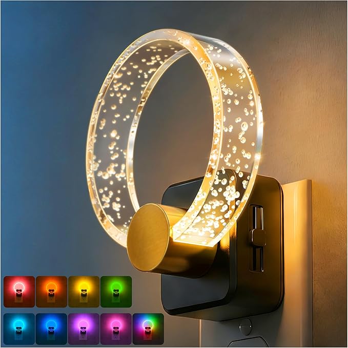 DORESshop Night Lights Plug into Wall, LED Night Light Color Changing RGB with Dusk-to-Dawn Sensor, Adjustable Brightness, Dimmable Nightlights for Hallway, Bedroom, Kids Room, Room Decor