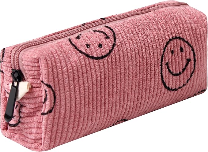 Pencil Case Lightweight Aesthetic Pen Case Office College School Storage Bag Pouch Holder Box Organizer Makeup Pouch Cosmetic Bag for Girls Boys Kids (Smile-Pink)