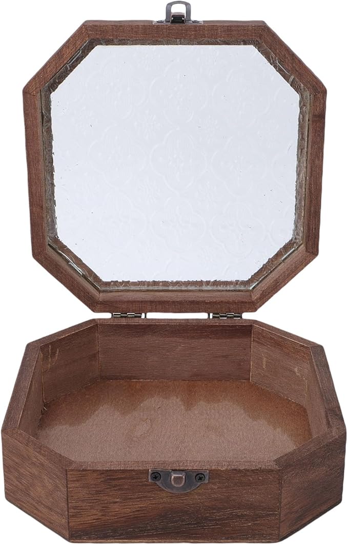 Zerodis Vintage Wooden Jewelry Box Jewelry Boxes Rural Style Glass Lid Wooden Makeup Organizer Box Dressing Desk Decorative Cosmetics Storage Case for Trinkets Sundries Vintage