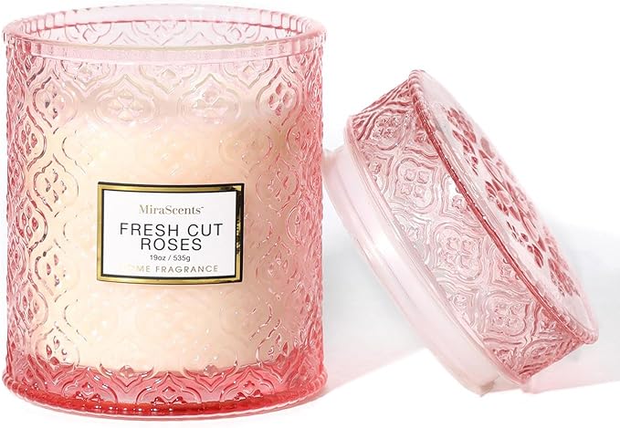 Rose Scented Candles, Valentine Pink Decorative Glass Candle, Valentine Candles Gifts for Women, Natural Soy Wax for Home Fragrance, 19oz