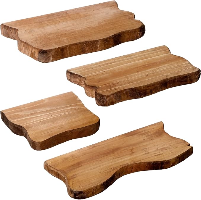 Pinkunn 4 Pcs Floating Shelves for Wall Wooden Live Edge Shelf Wall-Mounted Natural Solid Wood Bedroom Kitchen Storage Living Room Nursery Decor (15.8/11.8/7.9 Inch)