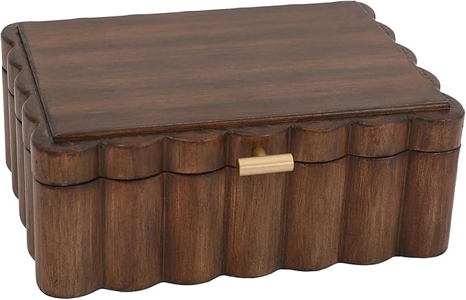 Scalloped Wooden Jewelry Storage Box – Multi-Functional Decorative Organizer for Elegance