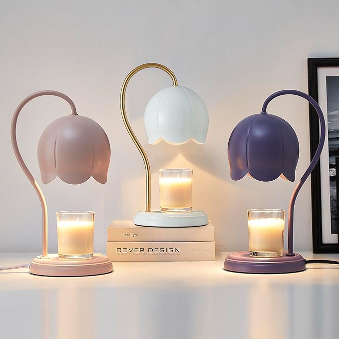 White Gold Flower Candle Warmer Lamp with Timer Dimmable, Office Decor Elegant Bedroom Scented Wax Light, Valentine's Birthday Gifts for Women Man, Large Table Candles Burner