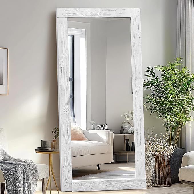 Full Length Mirror 71"x32" – Solid Wood Frame, HD Tempered Glass, Wall Mounted & Leaning, Rustic Modern Decor for Bedroom, Living Room, Entryway, White