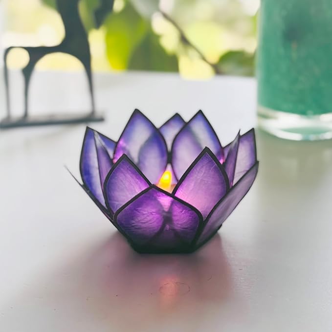 Om Gallery Capiz Shell Lotus Flower Decor Tealight Candle Holder for Serene Ambiance -Paradise Natural Shell Mini Candle Holders for Meditation, and Relaxation, Passion