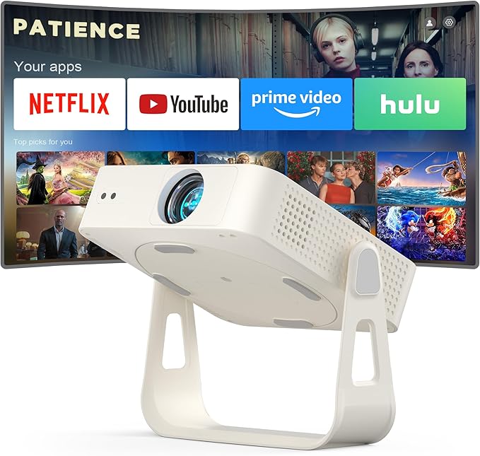 [Officially-Licensed App & Auto Focus] Light Grey Smart Standard Projector with WiFi and Bluetooth, XuanPad 4K Support Movie Projector, Portable Native 1080P Outdoor Projector with 360° Stand