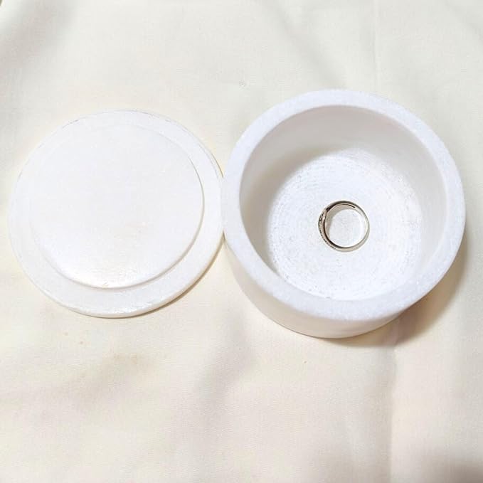 Marble Jewelry Box 2.25'' inch – Hand-Carved Round Alabaster Trinket Box for Rings & Makeup – Elegant Organizer for Women – Decorative Gift for Birthday, Anniversary, Vanity & Home Décor