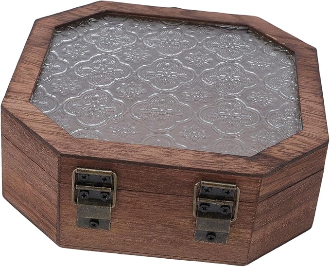 Vintage Begonia Wooden Jewelry Storage Box with Glass, Small Decorative Storage Organizer, for Makeup Cosmetics, Xmas Gifts