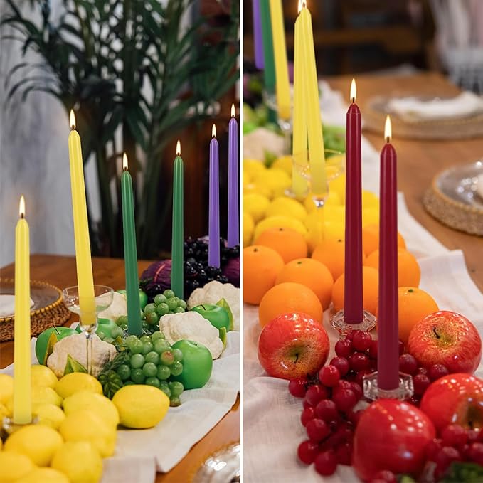 Howemon 24 Pack 10" Tall Colored Taper Candles, Dripless Unscented Colorful Candlesticks for Birthdays Dinner Party Home Décor, Long Burning Spell Chime Candles for Witchcraft Ritual Prayer Meditation