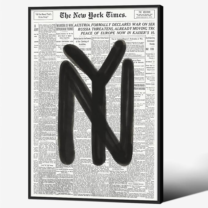 Black and White Newspaper Wall Art Vintage New York City Poster Trendy Minimalist Aesthetic Canvas Prints 16X24 inch Black Framed for Apartment Bedroom Wall Decor