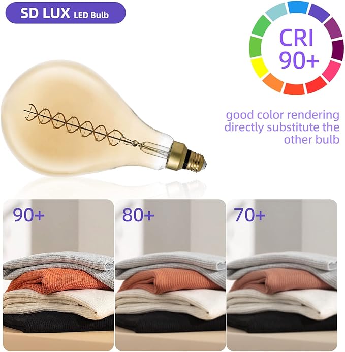 SD LUX Oversized Vintage LED Light Bulbs 8W, Medium Base E26, Giant Huge Edison Bulb PS52(PS160) Large Decorative Bulbs, Dimmable 450LM(50W Equi) Pendant Lighting Warm White 2200K,1 Pack