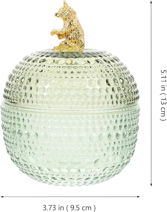 DOITOOL Large Green Glass Jewelry Storage Jar with Lid Glass Container for Earrings Necklaces Rings and Makeup Puff Organizer for Home Storage